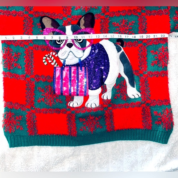 Holiday Time dog dressed up in sequins ugly Christmas sweater size M(8-10) - Picture 5 of 7